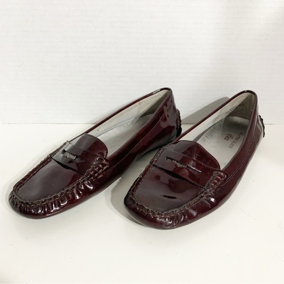 AK Anne Klein Flex iflex Grefty Faux Patent Leather Penny Loafers Deep Burgundy - Picture 1 of 12